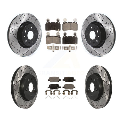 Drilled Slot Disc Brake Rotors Semi-Metallic Pad Front Rear Kit For Cadillac CT6
