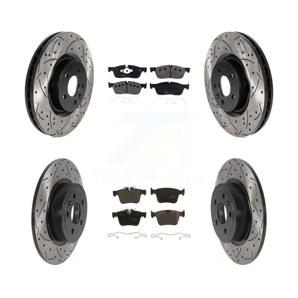 Coated Drilled Slotted Disc Brake Rotor And Semi-Metallic Pad Front Rear Kit For