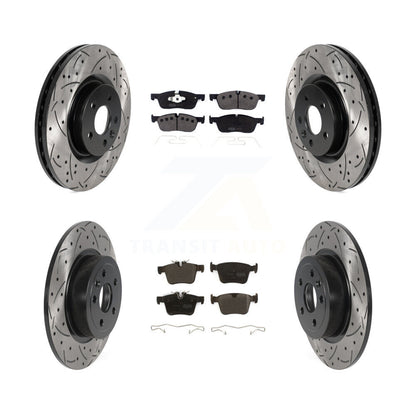 Coated Drilled Slotted Disc Brake Rotor And Semi-Metallic Pad Front Rear Kit For