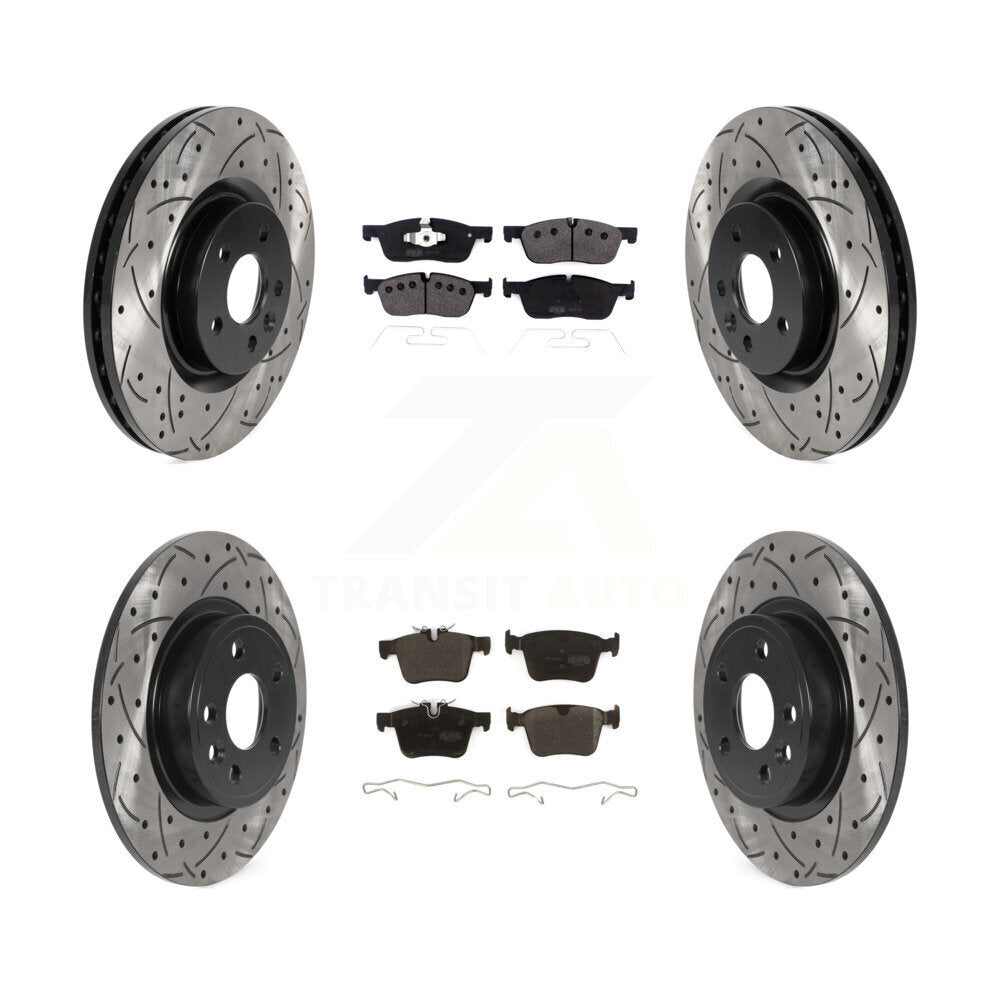 Drill Slot Brake Rotor Semi-Metallic Pad Front Rear Kit For Land Rover Discovery