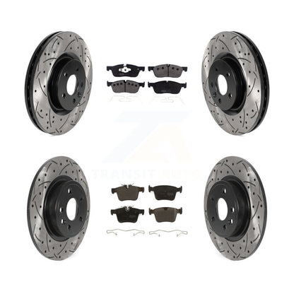Drill Slot Brake Rotor Semi-Metallic Pad Front Rear Kit For Land Rover Discovery