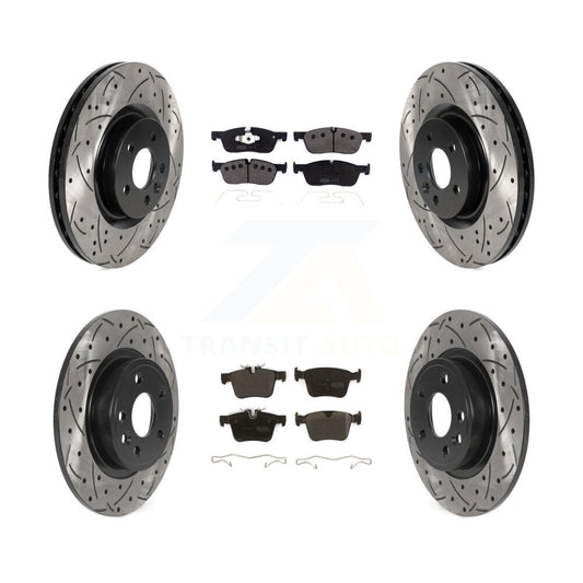 Drill Slot Brake Rotor Semi-Metallic Pad Front Rear Kit For Land Rover Discovery