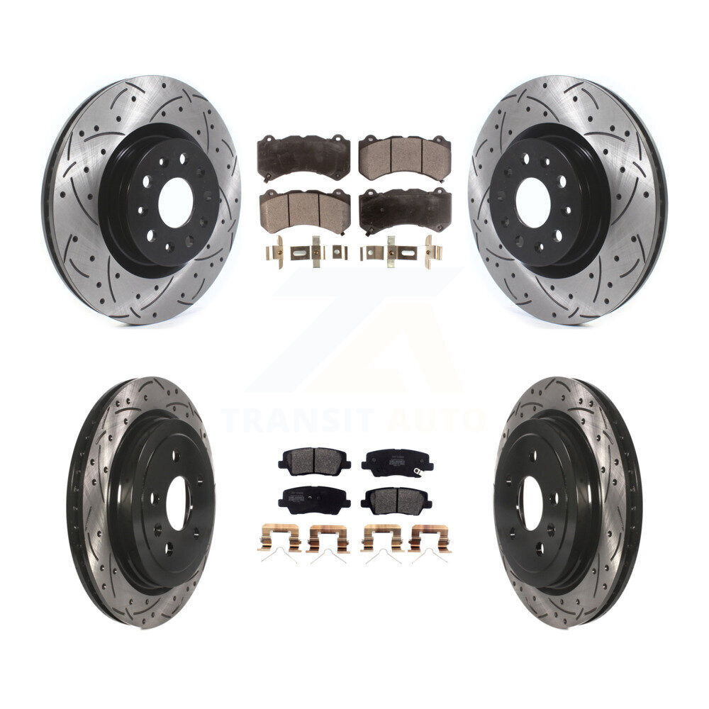 Drilled Slot Disc Brake Rotors Semi-Metallic Pad Front Rear Kit For Cadillac CTS