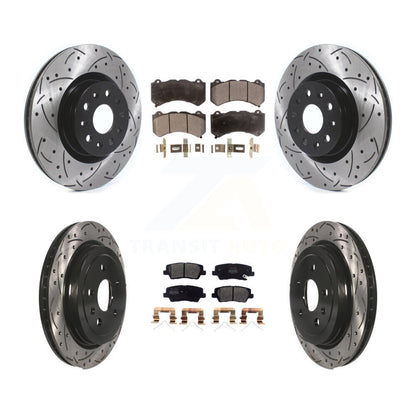 Drilled Slot Disc Brake Rotors Semi-Metallic Pad Front Rear Kit For Cadillac CTS