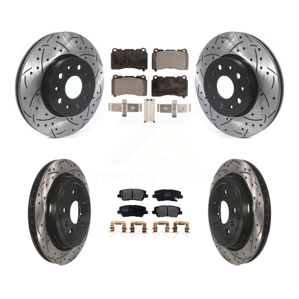 Drilled Slot Disc Brake Rotors Semi-Metallic Pad Front Rear Kit For Cadillac CTS