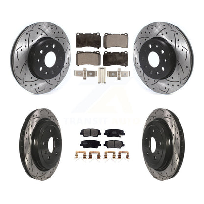 Drilled Slot Disc Brake Rotors Semi-Metallic Pad Front Rear Kit For Cadillac CTS
