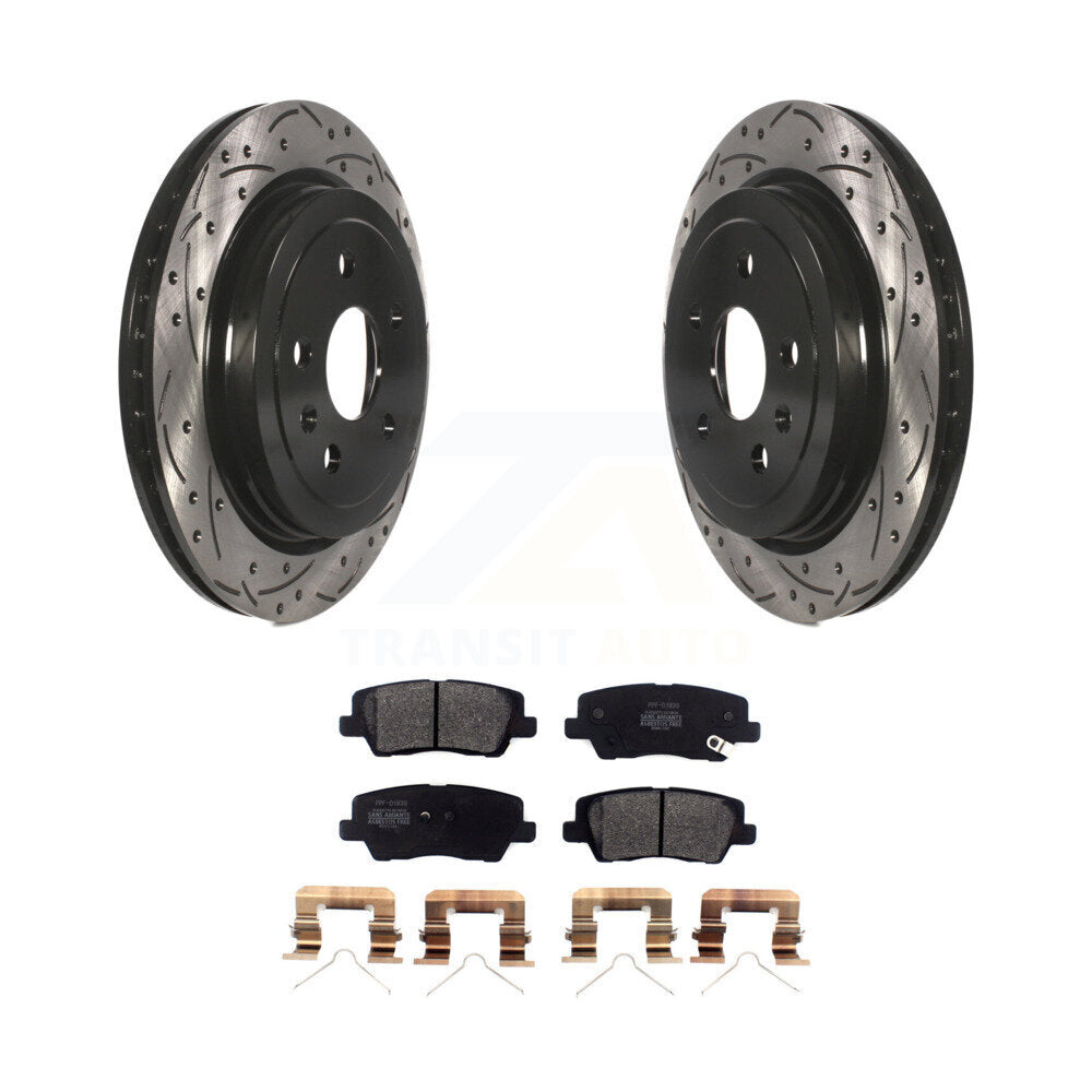 Coated Drilled Slot Disc Brake Rotor Semi-Metallic Pad Rear Kit For Cadillac CTS