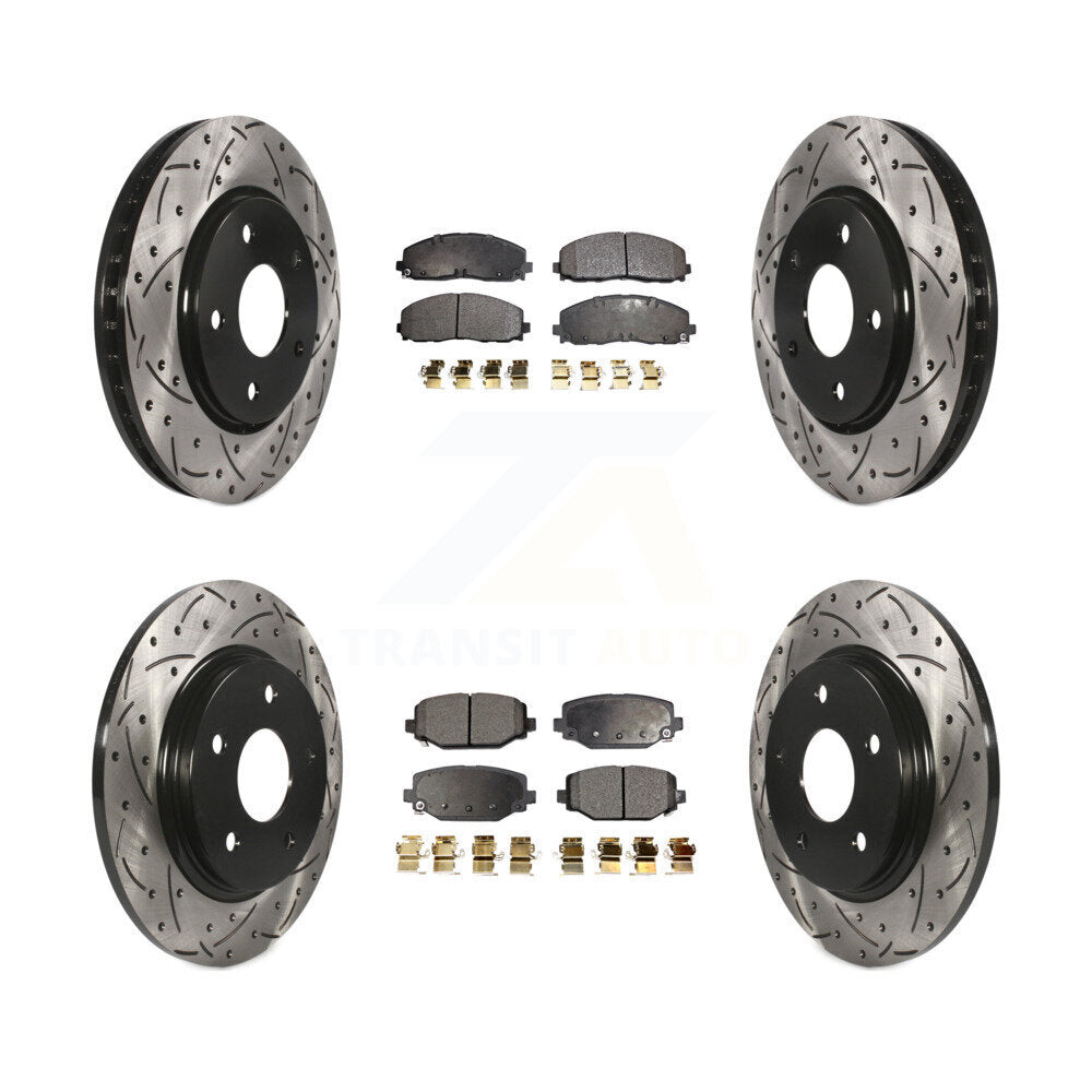 Drill Slot Brake Rotors Semi-Metallic Pad Front Rear Kit For Dodge Grand Caravan