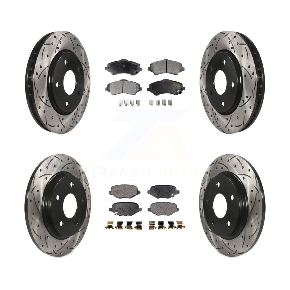 Drill Slot Brake Rotors Semi-Metallic Pad Front Rear Kit For Dodge Grand Caravan