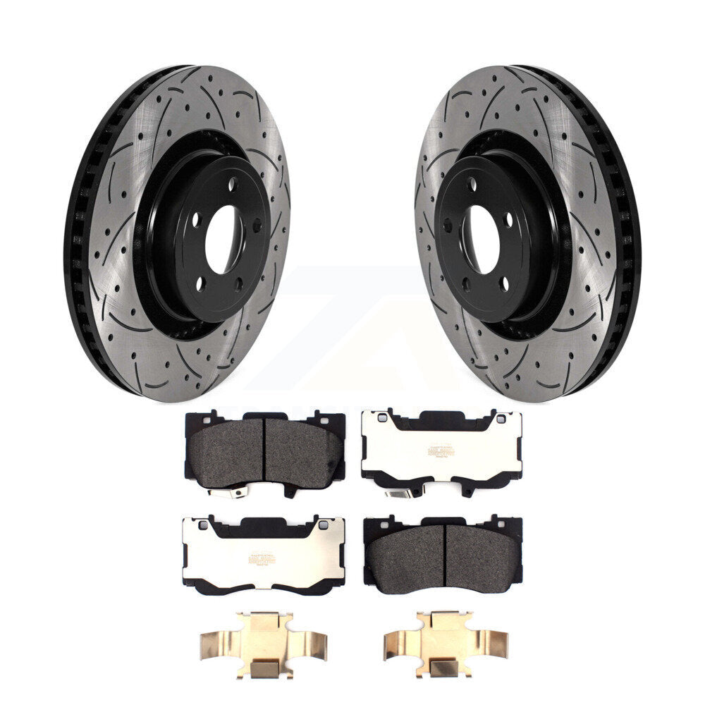 Coated Drill Slot Disc Brake Rotors Semi-Metallic Pad Front Kit For Ford Mustang