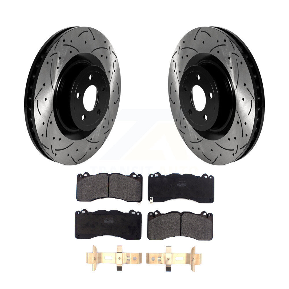 Coated Drill Slot Disc Brake Rotors Semi-Metallic Pad Front Kit For Ford Mustang