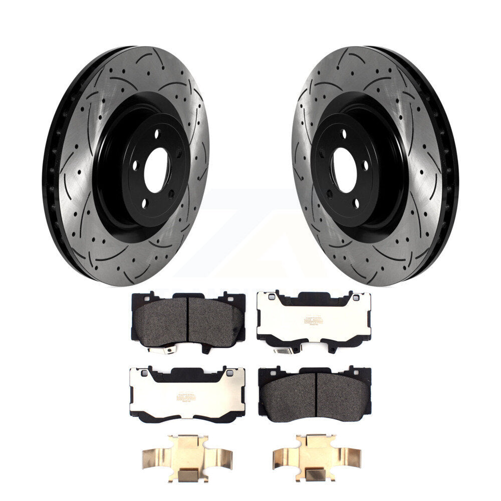 Coated Drill Slot Disc Brake Rotors Semi-Metallic Pad Front Kit For Ford Mustang