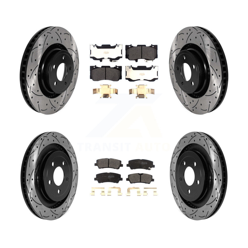 Drilled Slot Disc Brake Rotors Semi-Metallic Pad Front Rear Kit For Ford Mustang