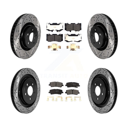 Drilled Slot Disc Brake Rotors Semi-Metallic Pad Front Rear Kit For Ford Mustang