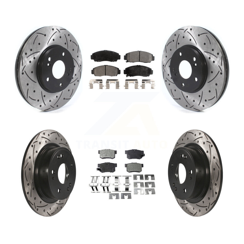 Drilled Slot Disc Brake Rotors Semi-Metallic Pad Front Rear Kit For Honda Accord
