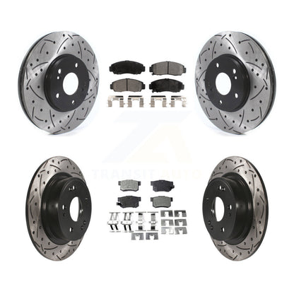 Drilled Slot Disc Brake Rotors Semi-Metallic Pad Front Rear Kit For Honda Accord