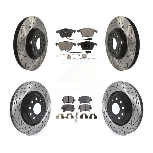 Drilled Slot Brake Rotors Semi-Metallic Pad Front Rear Kit For Volkswagen CC R32