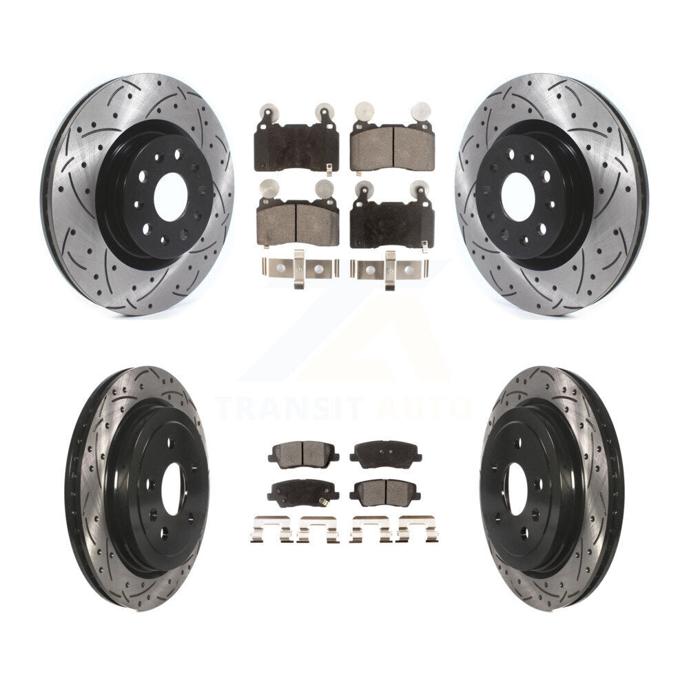 Drilled Slot Disc Brake Rotors Semi-Metallic Pad Front Rear Kit For Cadillac CTS