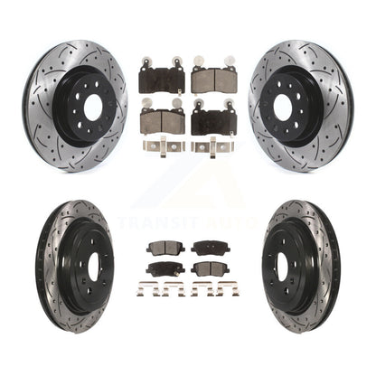 Drilled Slot Disc Brake Rotors Semi-Metallic Pad Front Rear Kit For Cadillac CTS
