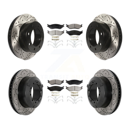 Coated Drilled Slotted Disc Brake Rotor And Semi-Metallic Pad Front Rear Kit For