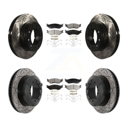 Drilled Slot Brake Rotor & Semi-Metallic Pad Front Rear Kit For Ford F-450 Super
