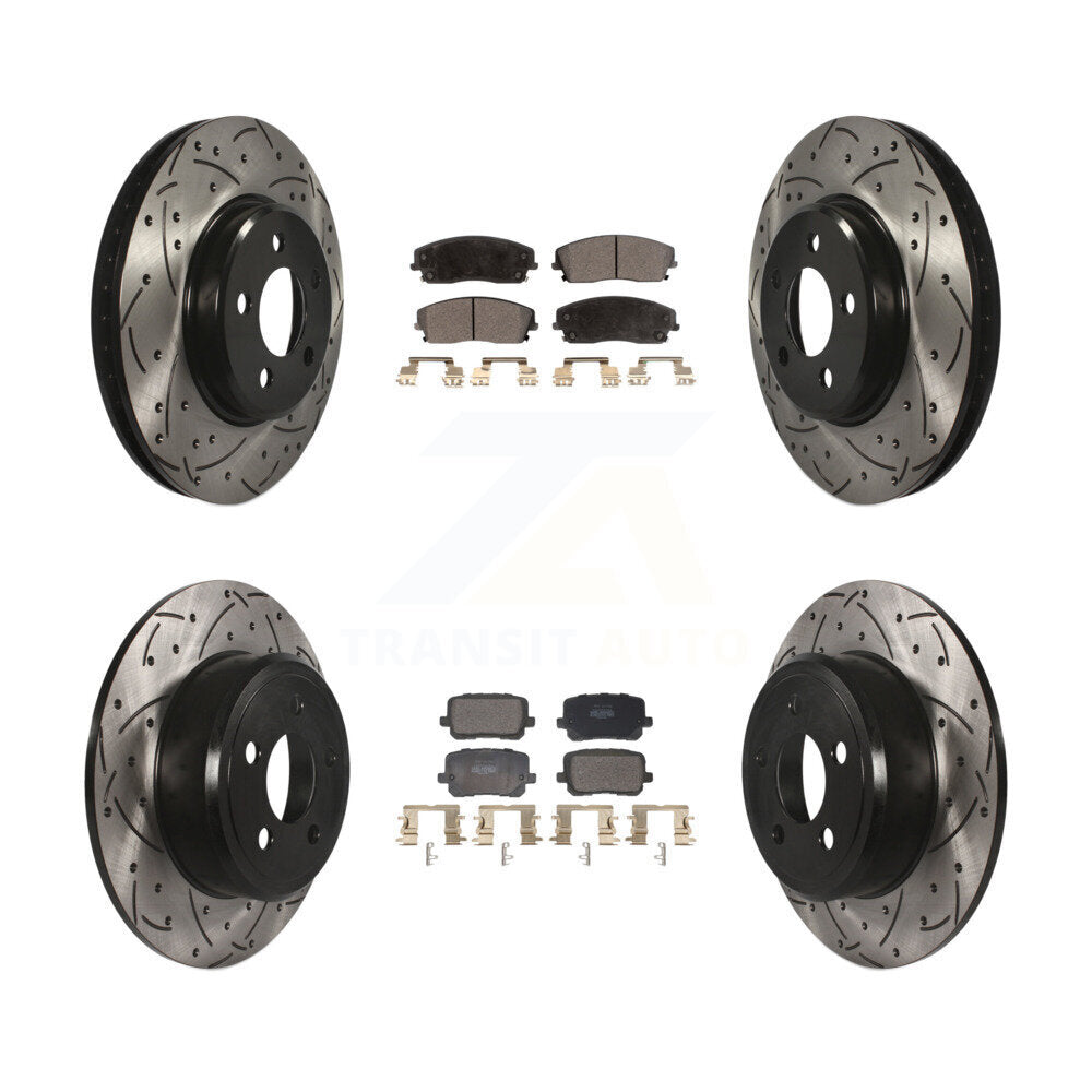 Drilled Slot Disc Brake Rotor Semi-Metallic Pad Front Rear Kit For Dodge Charger