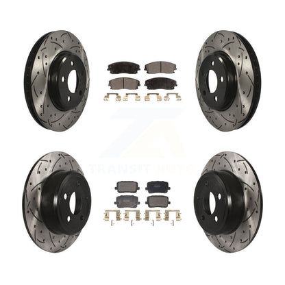 Drilled Slot Disc Brake Rotor Semi-Metallic Pad Front Rear Kit For Dodge Charger