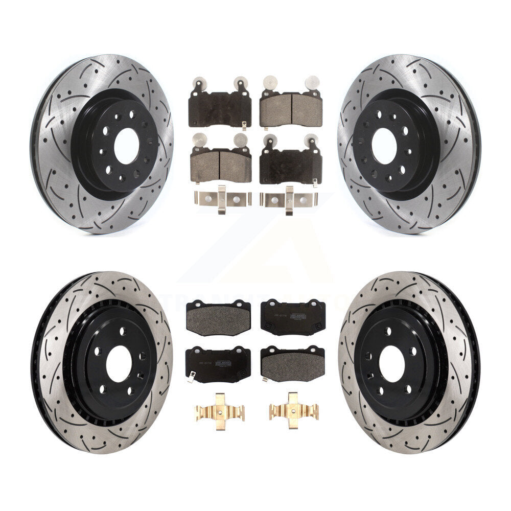 Drilled Slot Brake Rotor & Semi-Metallic Pad Front Rear Kit For Chevrolet Camaro