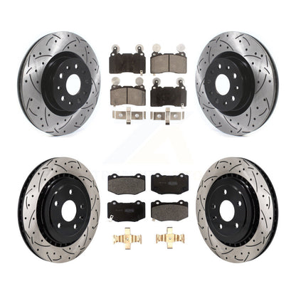 Drilled Slot Brake Rotor & Semi-Metallic Pad Front Rear Kit For Chevrolet Camaro
