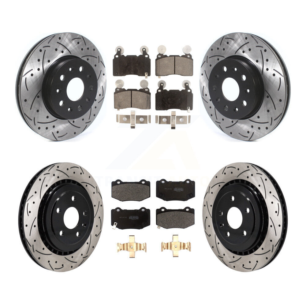 Drilled Slot Brake Rotor & Semi-Metallic Pad Front Rear Kit For Chevrolet Camaro