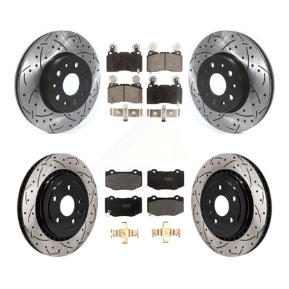 Drilled Slot Brake Rotor & Semi-Metallic Pad Front Rear Kit For Chevrolet Camaro