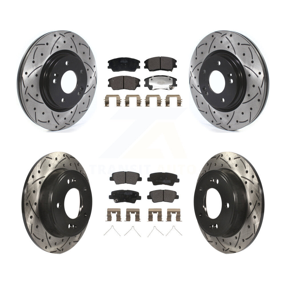 Coated Drill Slot Disc Brake Rotor Semi-Metallic Pad Front Rear Kit For Kia Soul