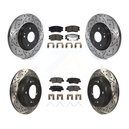 Coated Drill Slot Disc Brake Rotor Semi-Metallic Pad Front Rear Kit For Kia Soul