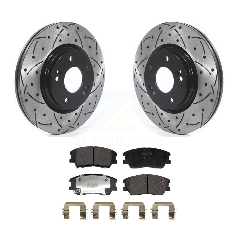 Coated Drilled Slot Disc Brake Rotor Semi-Metallic Pad Front Kit For Kia Soul EV