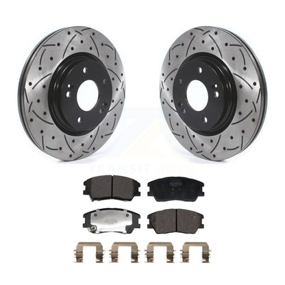 Coated Drilled Slot Disc Brake Rotor Semi-Metallic Pad Front Kit For Kia Soul EV