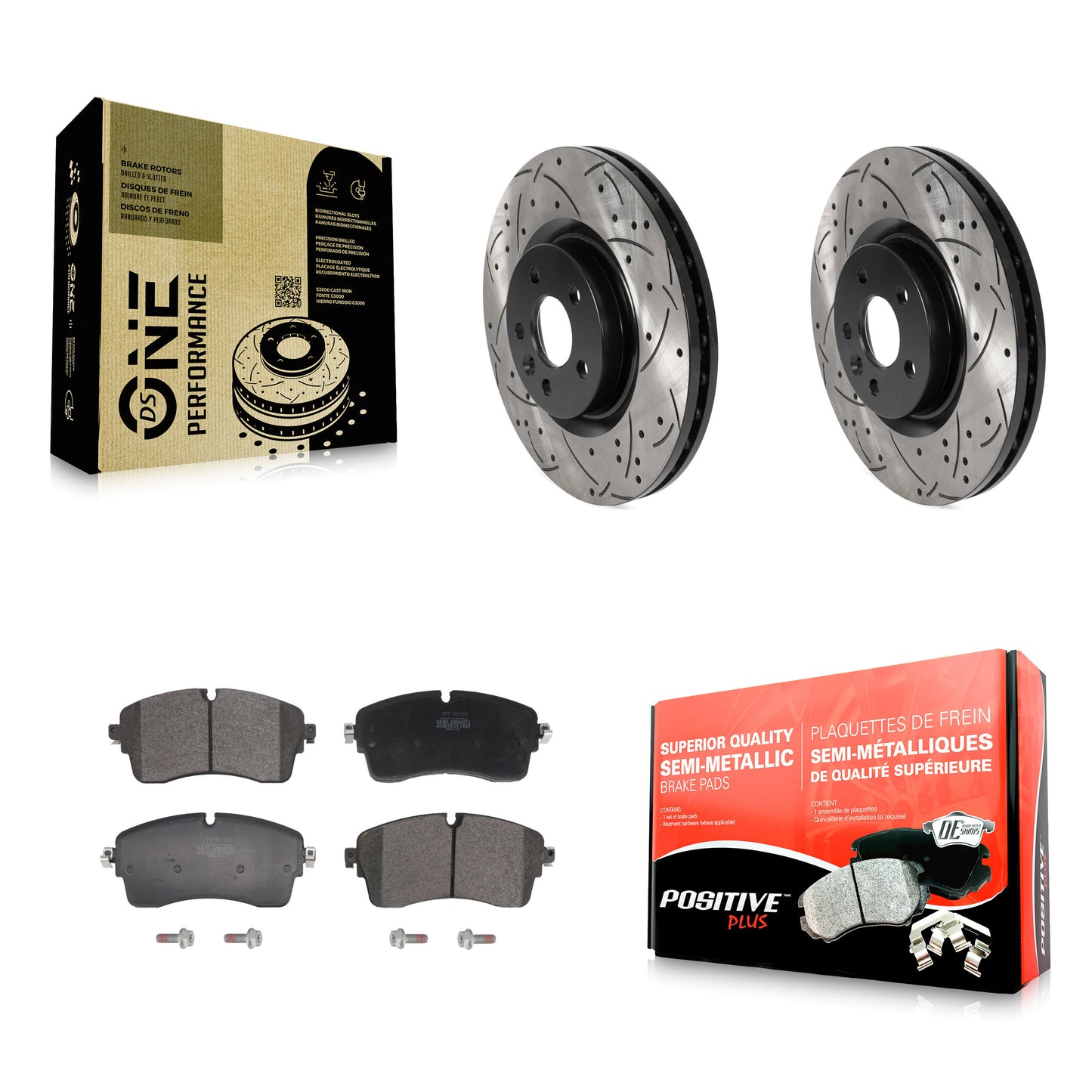 Coated Drill Slot Disc Brake Rotor Semi-Metallic Pad Front Kit For Jaguar E-Pace