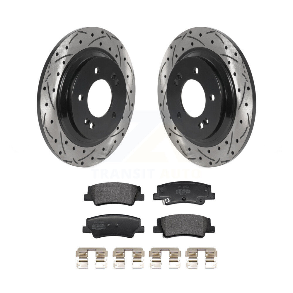 Drill Slot Brake Rotor Semi-Metallic Pad Rear Kit For Hyundai Sonata Kia Niro EV