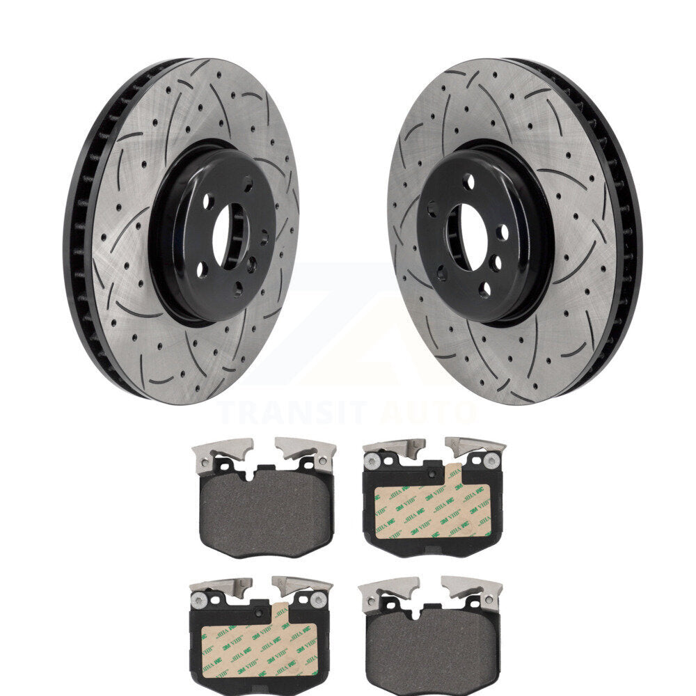 Drilled Slot Brake Rotor Semi-Metallic Pad Front Kit For BMW 330i xDrive X5 530i