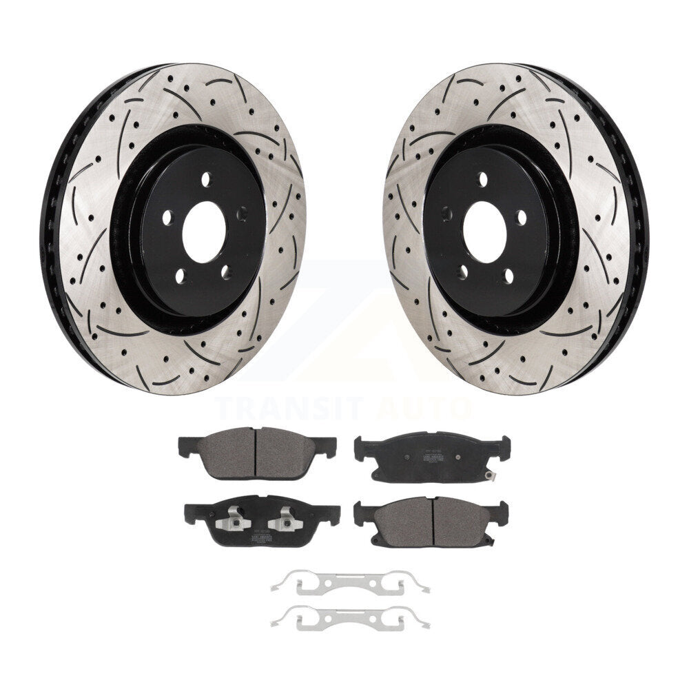 Drill Slot Brake Rotors Semi-Metallic Pad Front Kit For 2019-2024 Ford Edge 2.7L