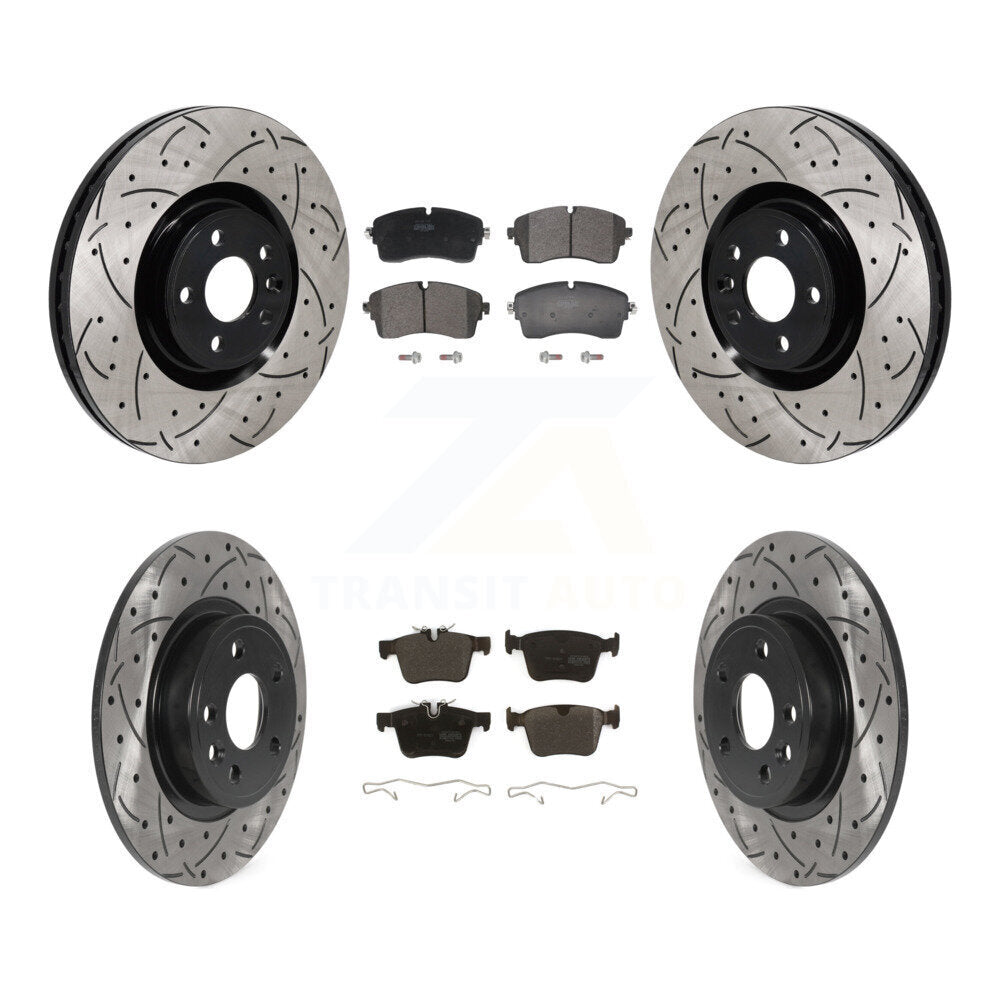 Drilled Slot Disc Brake Rotor Semi-Metallic Pad Front Rear Kit For Jaguar E-Pace