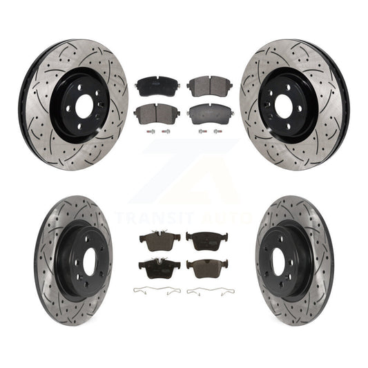 Drilled Slot Disc Brake Rotor Semi-Metallic Pad Front Rear Kit For Jaguar E-Pace