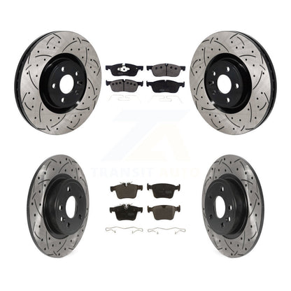Drill Slot Brake Rotor Semi-Metallic Pad Front Rear Kit For Land Rover Discovery