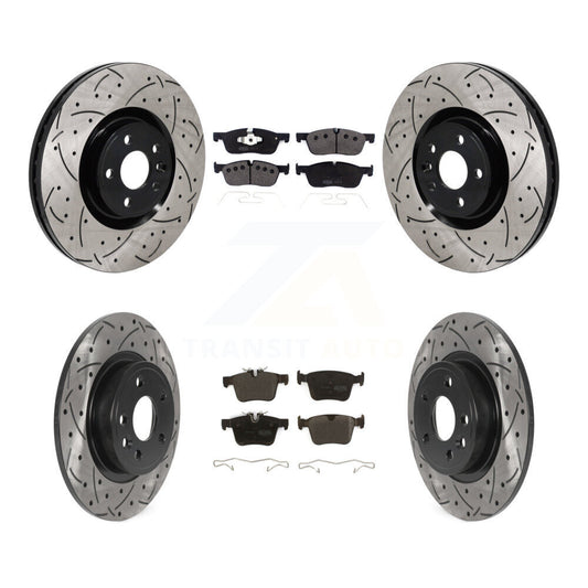 Drill Slot Brake Rotor Semi-Metallic Pad Front Rear Kit For Land Rover Discovery