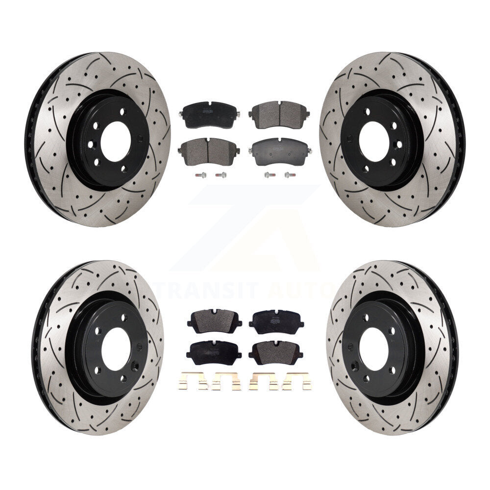 Drill Slot Brake Rotor Semi-Metallic Pad Front Rear Kit For Land Rover Discovery