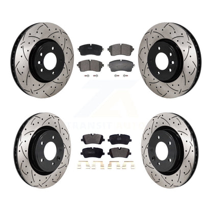 Drill Slot Brake Rotor Semi-Metallic Pad Front Rear Kit For Land Rover Discovery