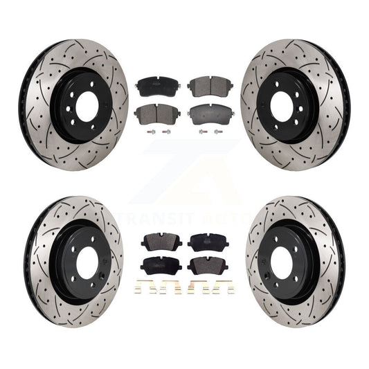 Drill Slot Brake Rotor Semi-Metallic Pad Front Rear Kit For Land Rover Discovery