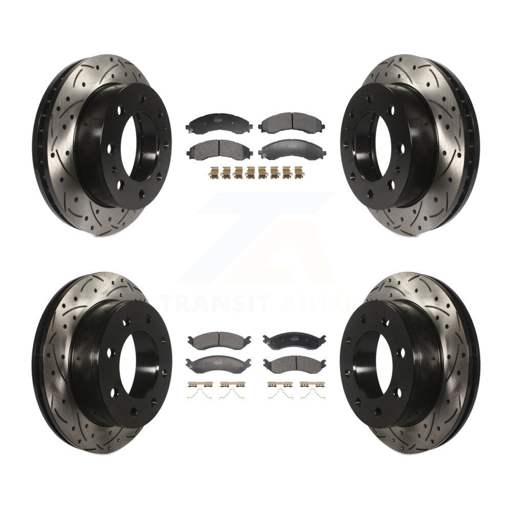 Drill Slot Disc Brake Rotor Semi-Metallic Pad Front Rear Kit For GMC Savana 2500