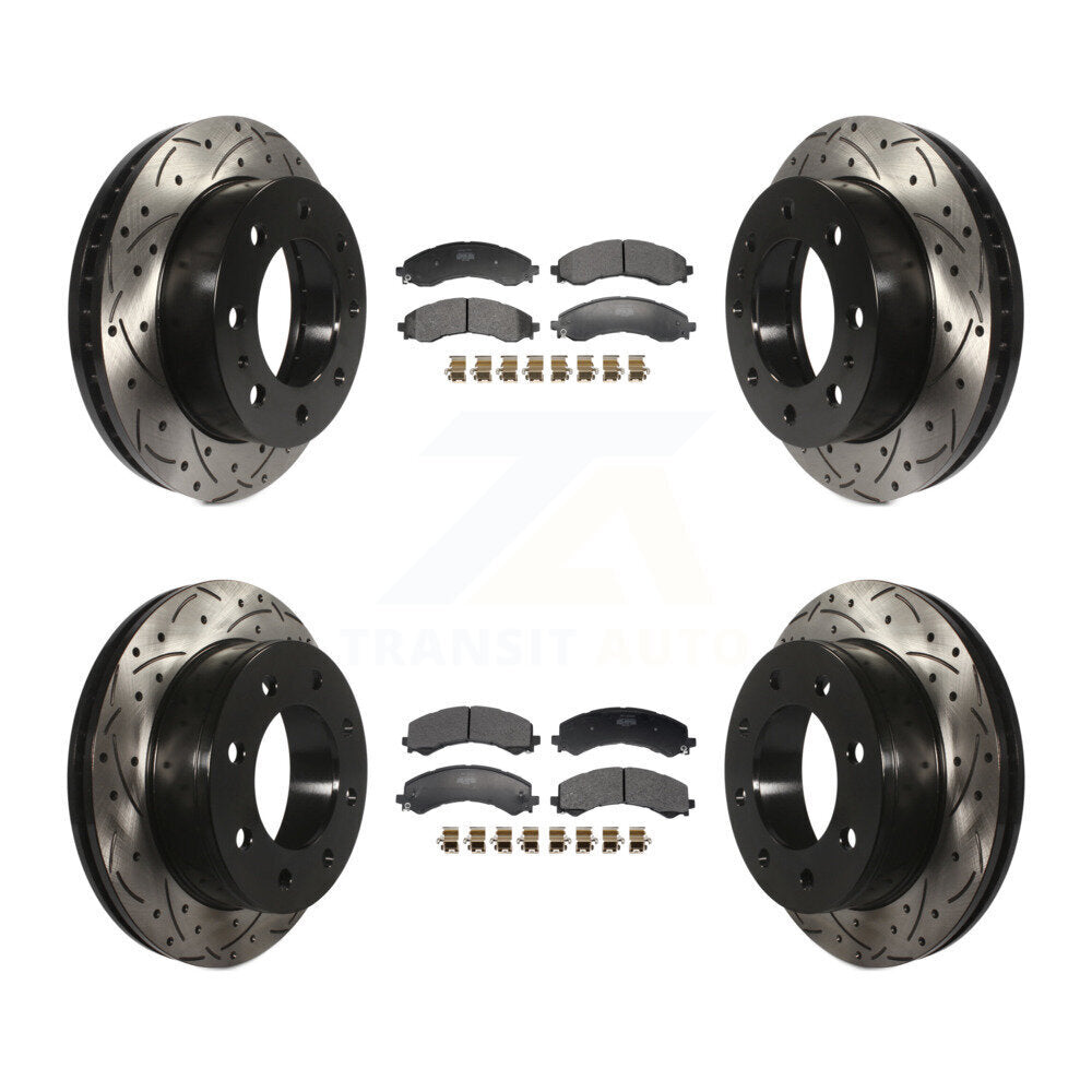 Drill Slot Disc Brake Rotor Semi-Metallic Pad Front Rear Kit For GMC Savana 2500
