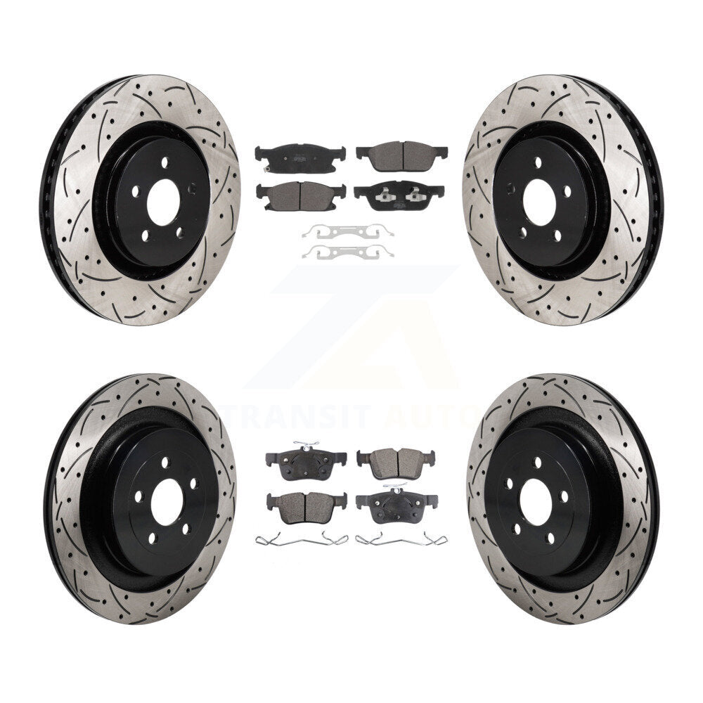 Coat Drill Slot Disc Brake Rotors Semi-Metallic Pad Front Rear Kit For Ford Edge