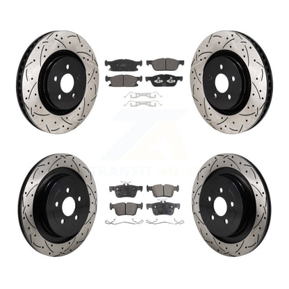 Coat Drill Slot Disc Brake Rotors Semi-Metallic Pad Front Rear Kit For Ford Edge